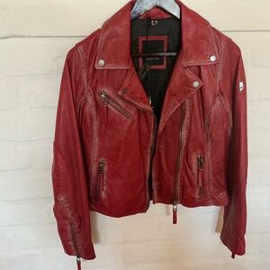Mauritius Red leather jacket with Star details